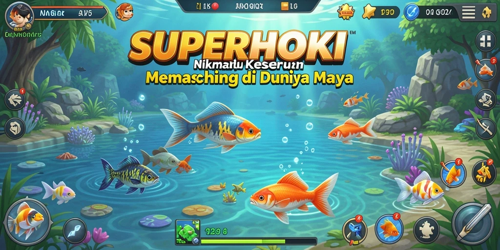 Screenshot gameplay SUPERHOKI menampilkan aksi memancing yang seru.